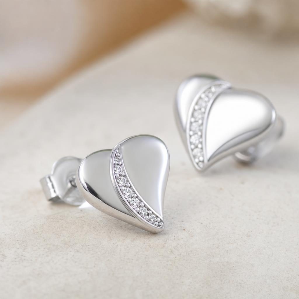 Cercei Tip Stud din Argint 925, Model Inima, Suprafata Decorata cu Zirconii Stralucitoare, Greutate 1.3 g, Argintiu - Image 4