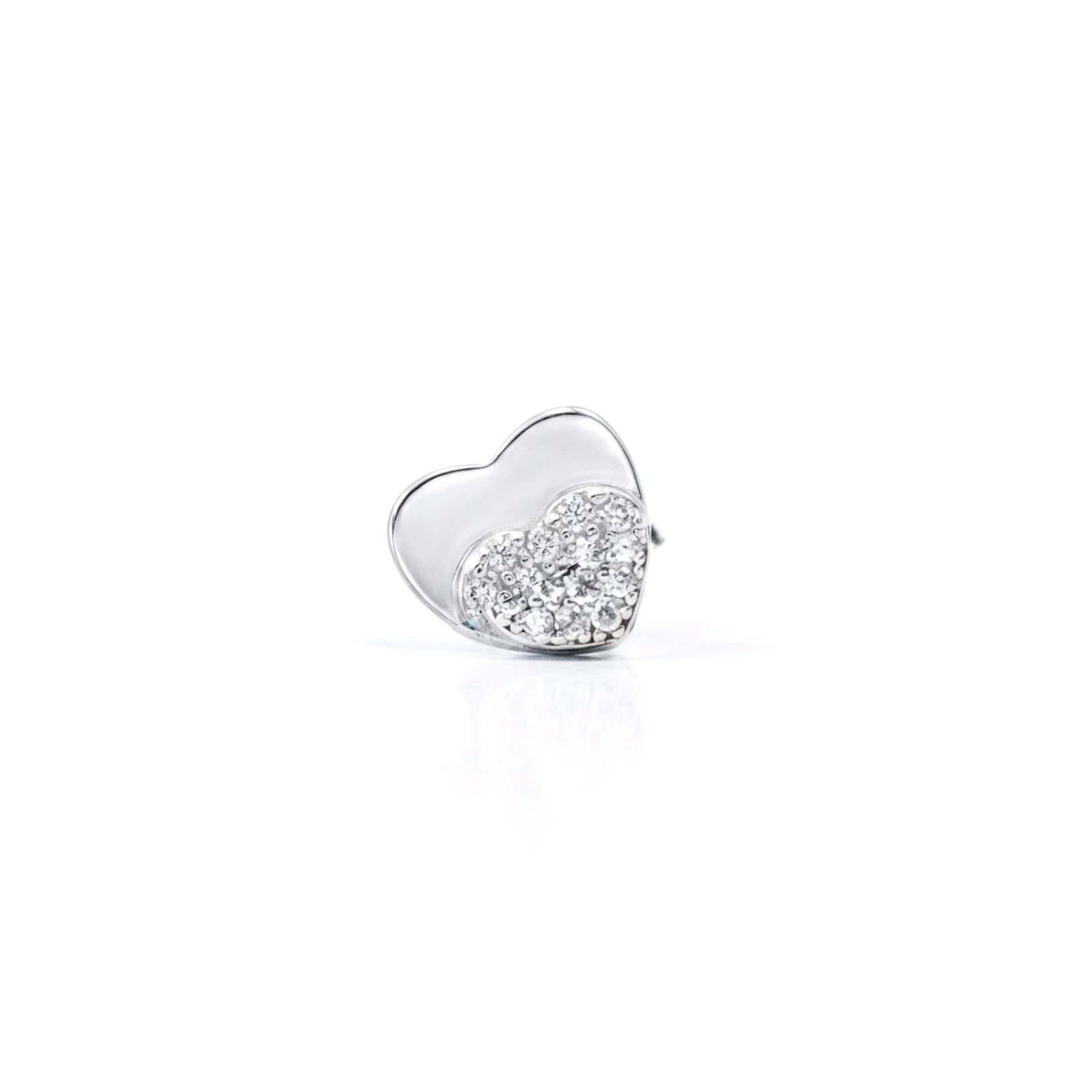 Cercei Tip Stud din Argint 925, Jolie Silver, Model Inimă Dublă cu Zirconii Albe, Finisaj Lucios, 1,2 g, Argintiu - Image 2