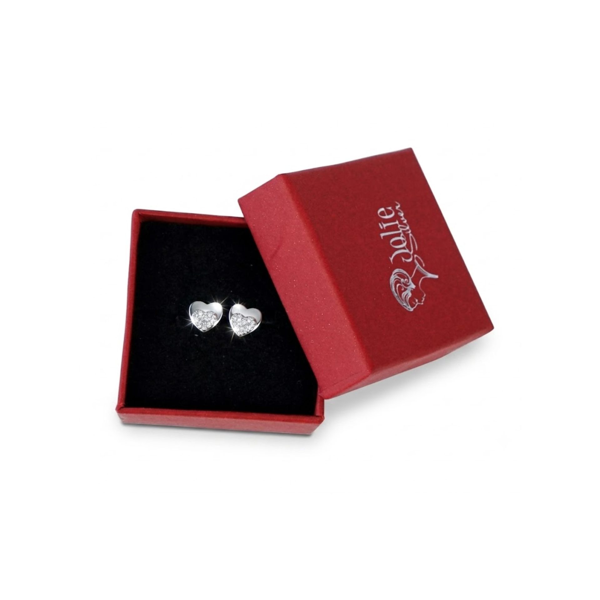 Cercei Tip Stud din Argint 925, Jolie Silver, Model Inimă Dublă cu Zirconii Albe, Finisaj Lucios, 1,2 g, Argintiu - Image 4