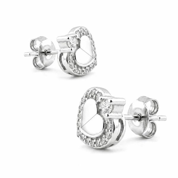 Cercei Damă din Argint 925, Jolie Silver, Model Inimioară cu Piatră și Mini Zirconii, Design Elegant și Delicat, Greutate 1.4 g, Argintiu