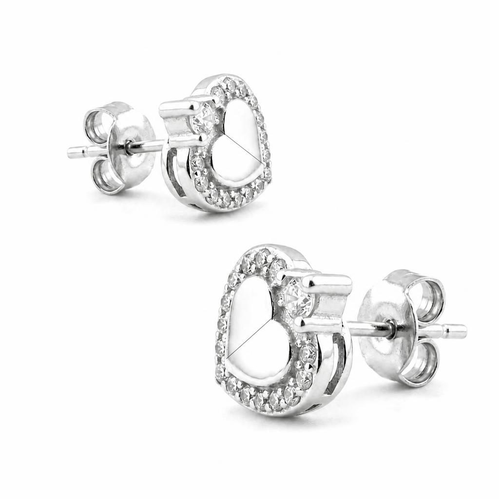 Cercei Damă din Argint 925, Jolie Silver, Model Inimioară cu Piatră și Mini Zirconii, Design Elegant și Delicat, Greutate 1.4 g, Argintiu