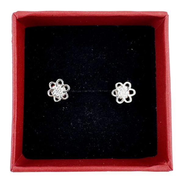 Cercei Dama Copii, Jolie, Argint 925, Model Floare cu Pietricele, 8 g, Argintiu