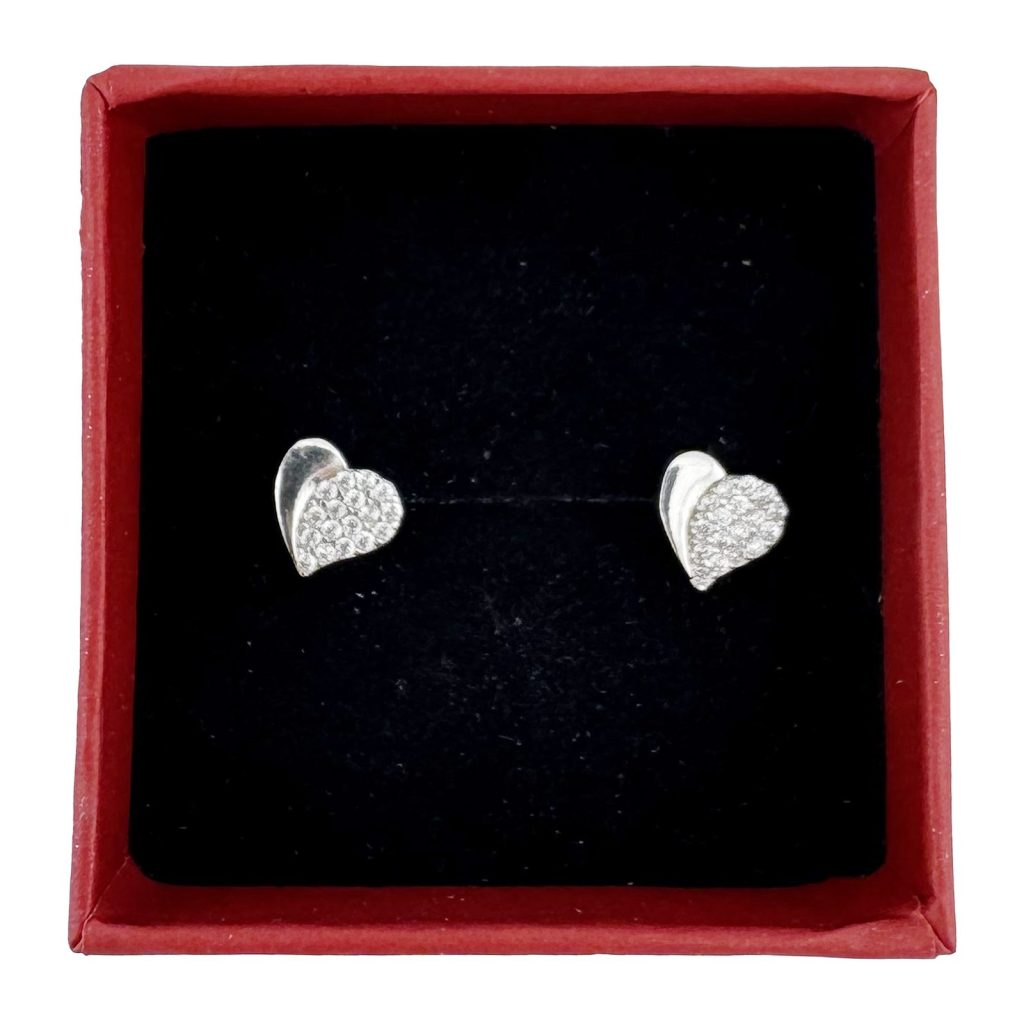 Cercei Dama Copii, Jolie, Argint 925, Model Inimioara cu Pietricele, 0.9g, Argintiu