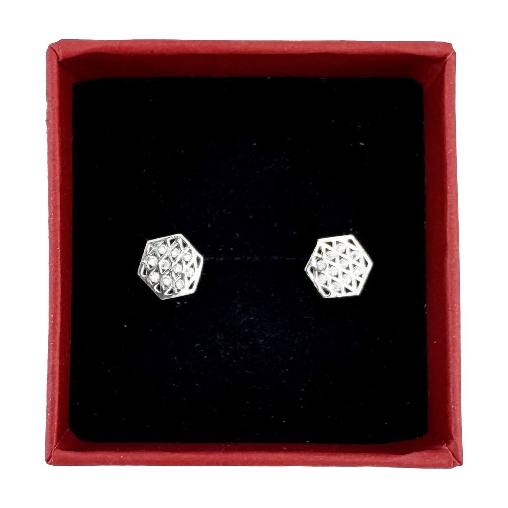Cercei Dama Copii, Jolie, Argint 925, Model Romb cu Pietricele, 1.2 g, Argintiu