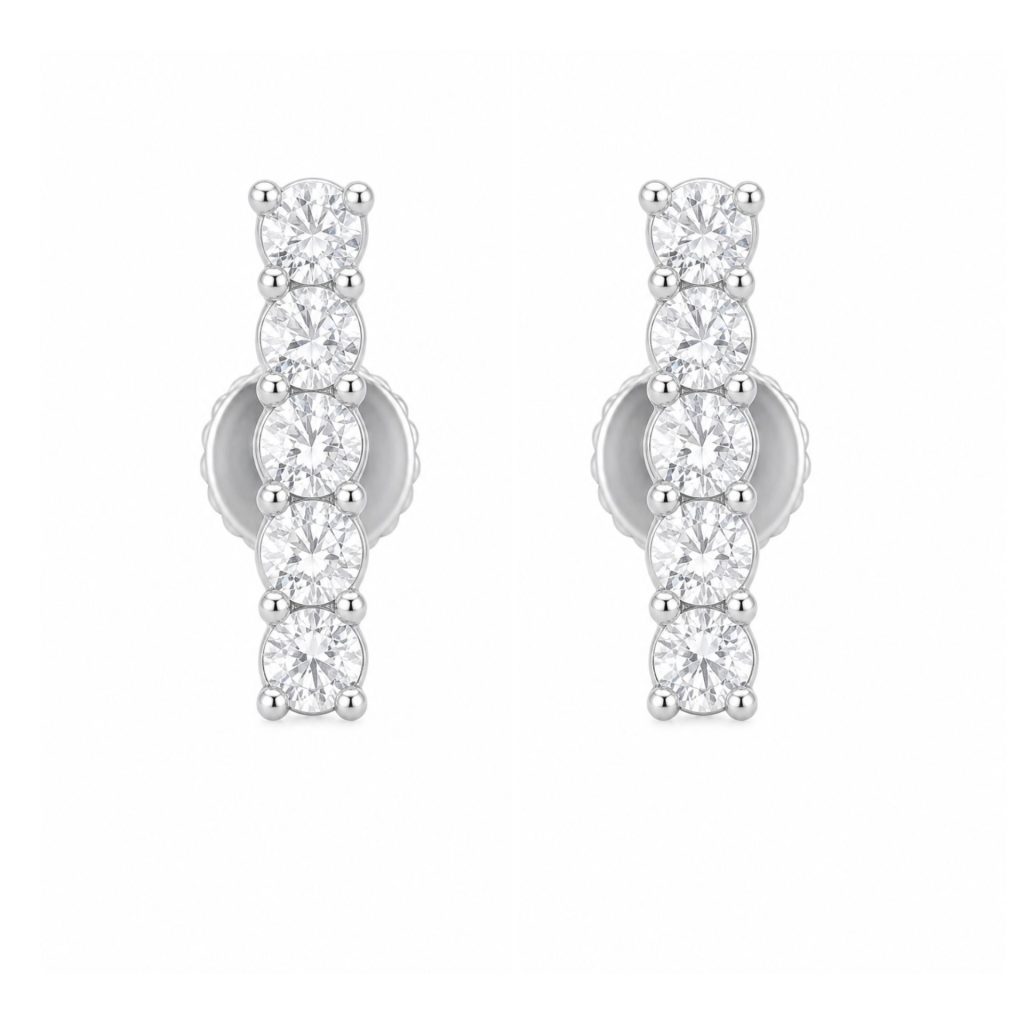 Cercei Damă din Argint 925, Jolie Silver, Model Baghetă cu 5 Pietre Mici, Design Elegant și Delicat, Greutate 1 g, Argintiu