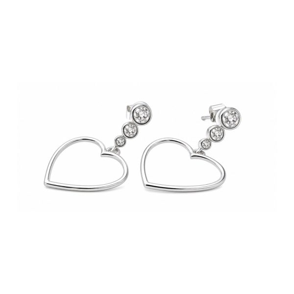 Cercei Damă din Argint 925, Jolie Silver, Model Inimă Contur cu Trei Pietre, Design Elegant și Delicat, Greutate 3 g, Argintiu