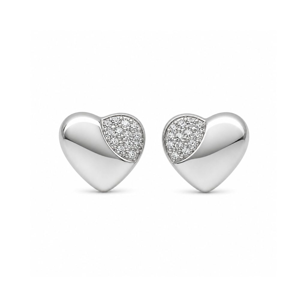 Cercei Damă din Argint 925, Jolie Silver, Model Inimă cu Mini Zirconii Laterale, Design Elegant și Delicat, Greutate 1.4 g, Argintiu