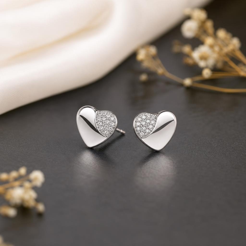Cercei Damă din Argint 925, Jolie Silver, Model Inimă cu Mini Zirconii Laterale, Design Elegant și Delicat, Greutate 1.4 g, Argintiu - Image 2