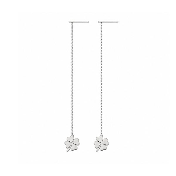 Cercei Damă din Argint 925, Jolie Silver, Model Lănțișor cu Trifoi cu Patru Foi, Design Lung și Delicat, Finisaj Lucios, Argintiu