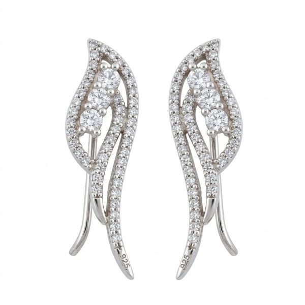Cercei din Argint 925, Jolie Silver, pentru Dama, Model Aripi pe Lob cu Pietre cu Zirconiu, 3.3 g, Design Fin si Romantic, Argintiu