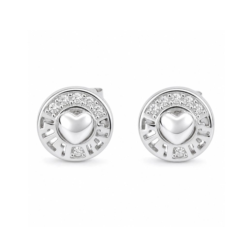 Cercei din Argint 925, Jolie Silver, Model Inima in Cerc, Bijuterie cu Design Conturat, 8x8 mm, Greutate 1.4 g, Argintiu