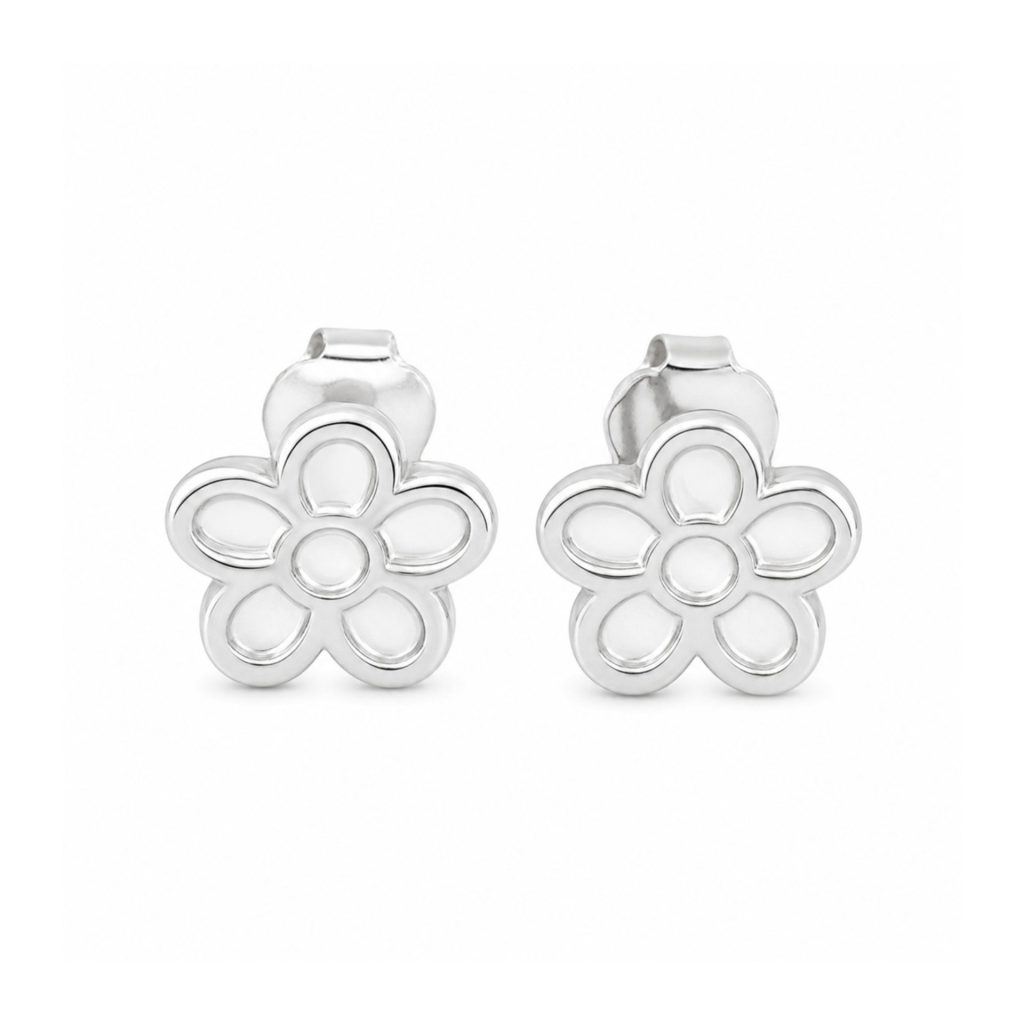 Cercei din Argint 925, Jolie Silver, pentru Dama, Model Floare Cu 5 Petale, 1.1 g, Design Clasic Floral, Argintiu