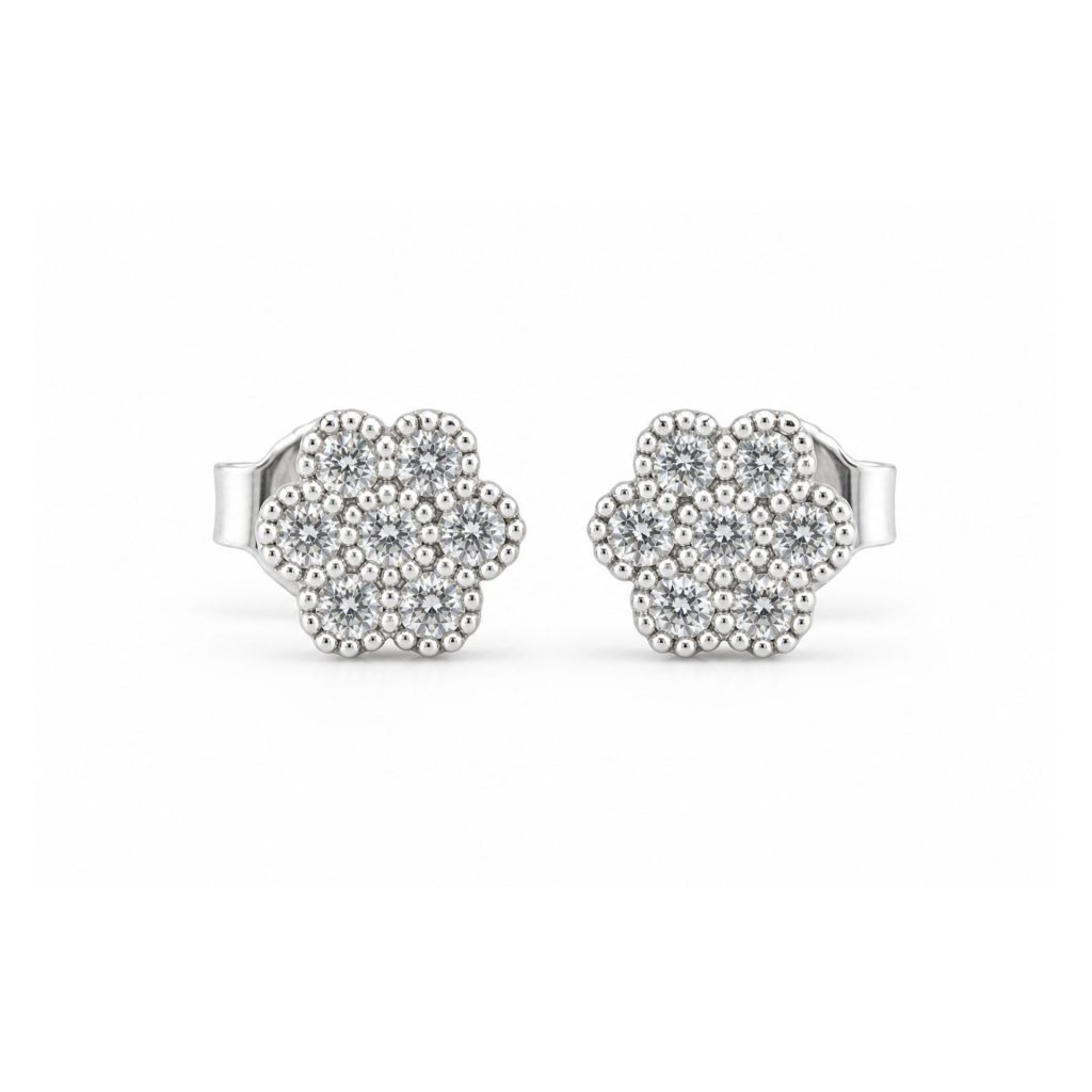 Cercei din Argint 925, Jolie Silver, pentru Dama, Model Floare Cu Zirconiu, 1.3 g, Design Floral, Argintiu