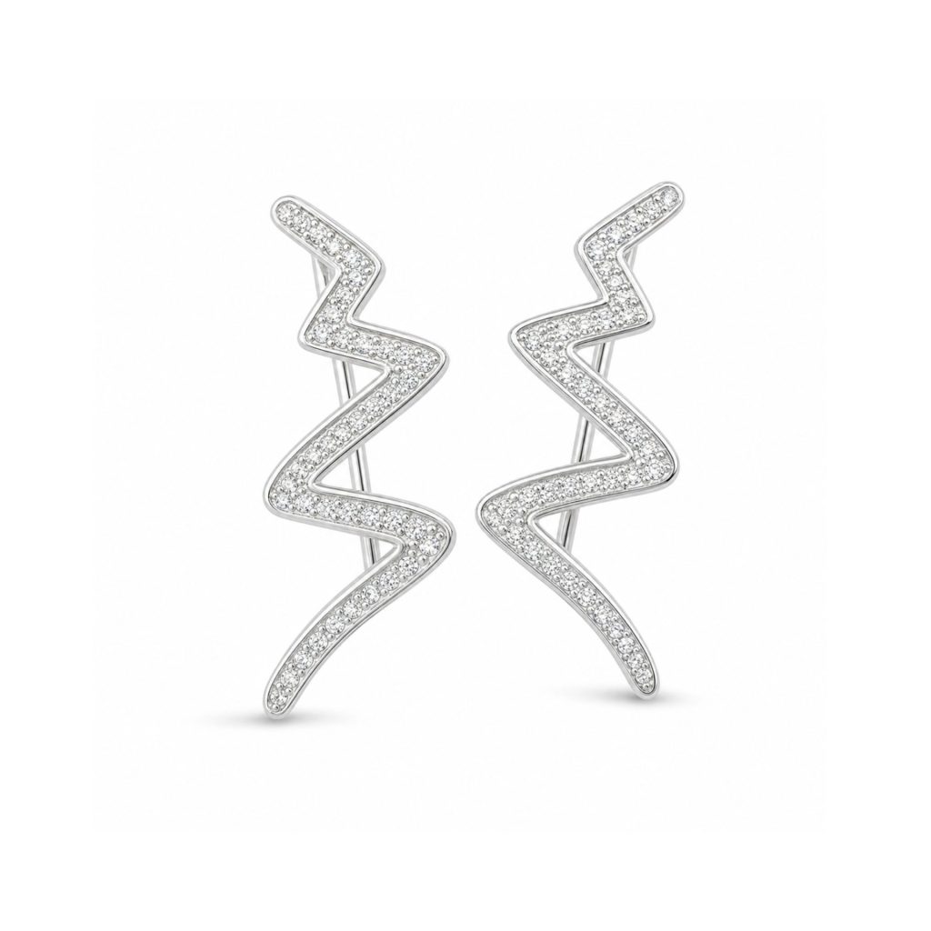 Cercei din Argint 925, Jolie Silver, pentru Dama, Model Sarpe pe Lob cu Pietre, 2.8 g, Design Modern si Elegant, Argintiu