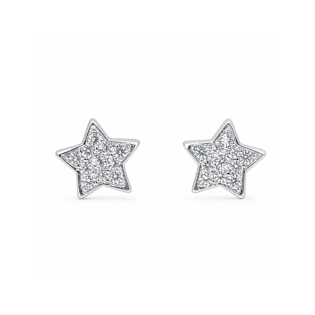 Cercei Tip Stud din Argint 925, Jolie Silver, Model Steluțe cu Zirconii Albe, Finisaj Lucios, ArgintiuCercei din Argint 925 Stelute cu Zirconii