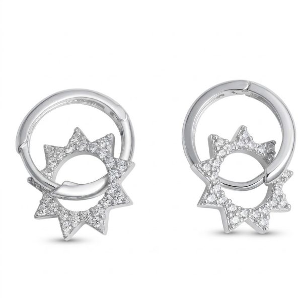Cercei din Argint 925, Jolie Silver, pentru Dama, Model Soare cu Cristale, 2.6 g, Design Elegant si Romantic, Argintiu