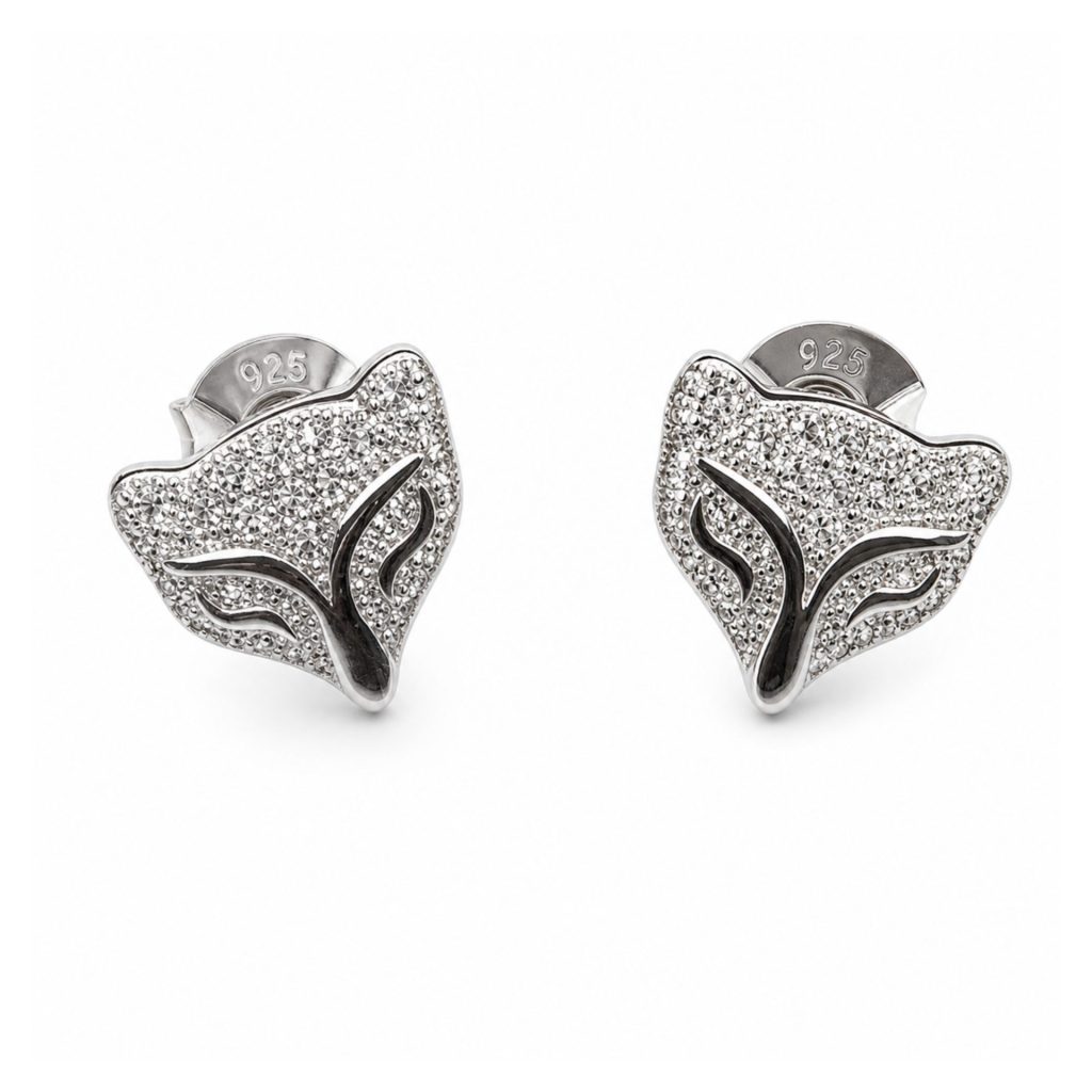 Cercei Tip Stud din Argint 925, Model Vulpe, Design Conturat cu Pietre Stralucitoare, Greutate 1.9 g, Argintiu
