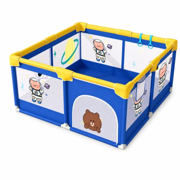 Tarc Spatiu de Joaca pentru Copii DNT-113, Flippy, 180 x 150 x 65 cm, Structura de Protectie pentru Interior, ABS si Poliester rezistent, Albastru/Galben