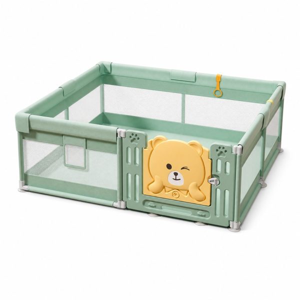 Tarc de Joaca pentru Bebelusi cu Poarta de Siguranta, Flippy,  DNT-147, 180 x 120 x 65 cm, pana la 3 ani, Spatiu de Joaca pentru Interior/Exterior, Portabil pentru Curte, Plasa Respirabila, ABS Poiester, Verde