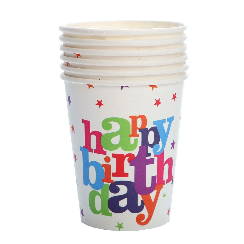 Set 6 Pahare de Carton, Flippy, Colectia Happy Birthday, 7 x 5 x 8.5 cm, 230 ml, Multicolor
