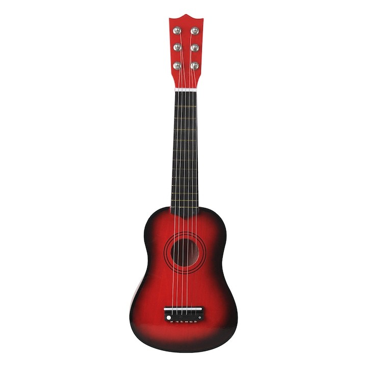 Chitara pentru Copii, Flippy, din Lemn si Plastic, pentru Incepatori, 53.4 x 17.5 x 5.8 cm, Rosu Lucios