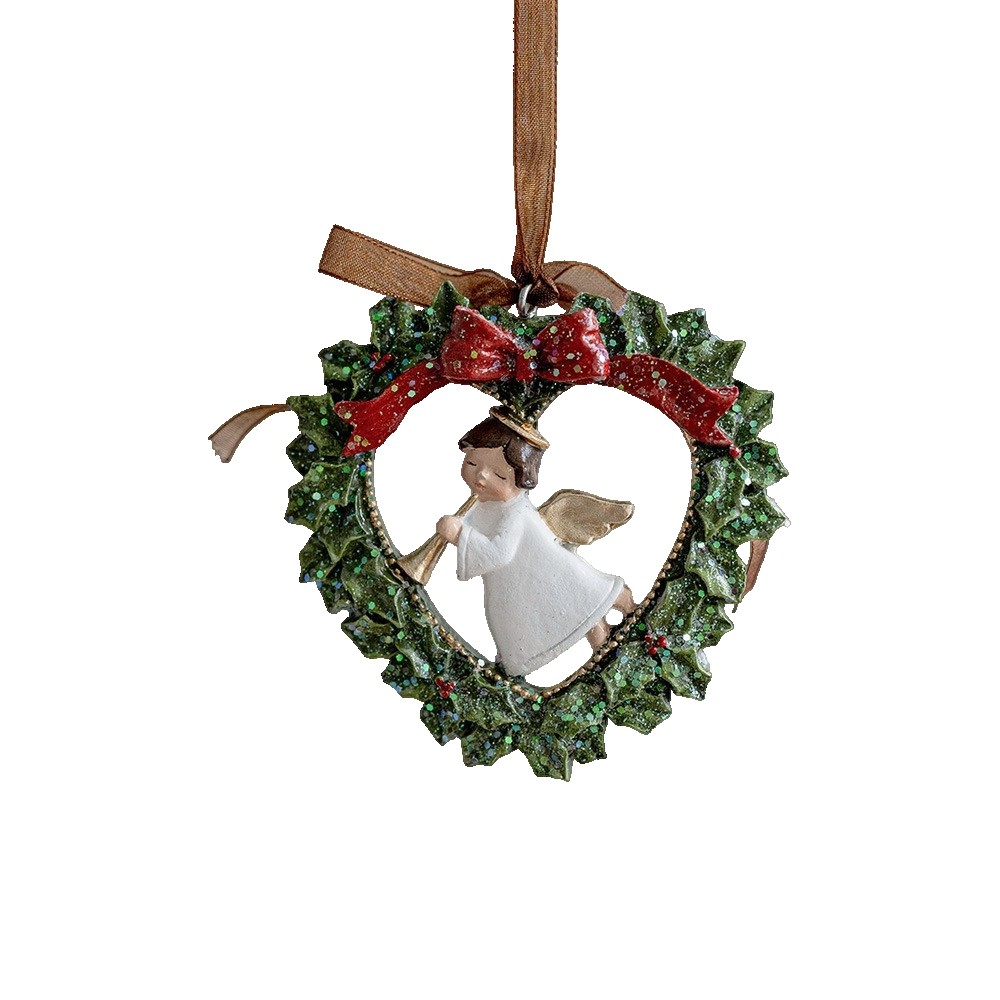 Decoratiune de Craciun, Flippy, pentru Brad, Model Ghirlanda cu Inger, 7.5 x 7.5 cm, din Rasina, Multicolor