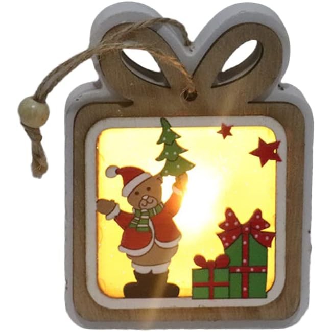 Ornament de Brad, Flippy, cu Lumini LED, din Lemn, Model Cadou, Multicolor