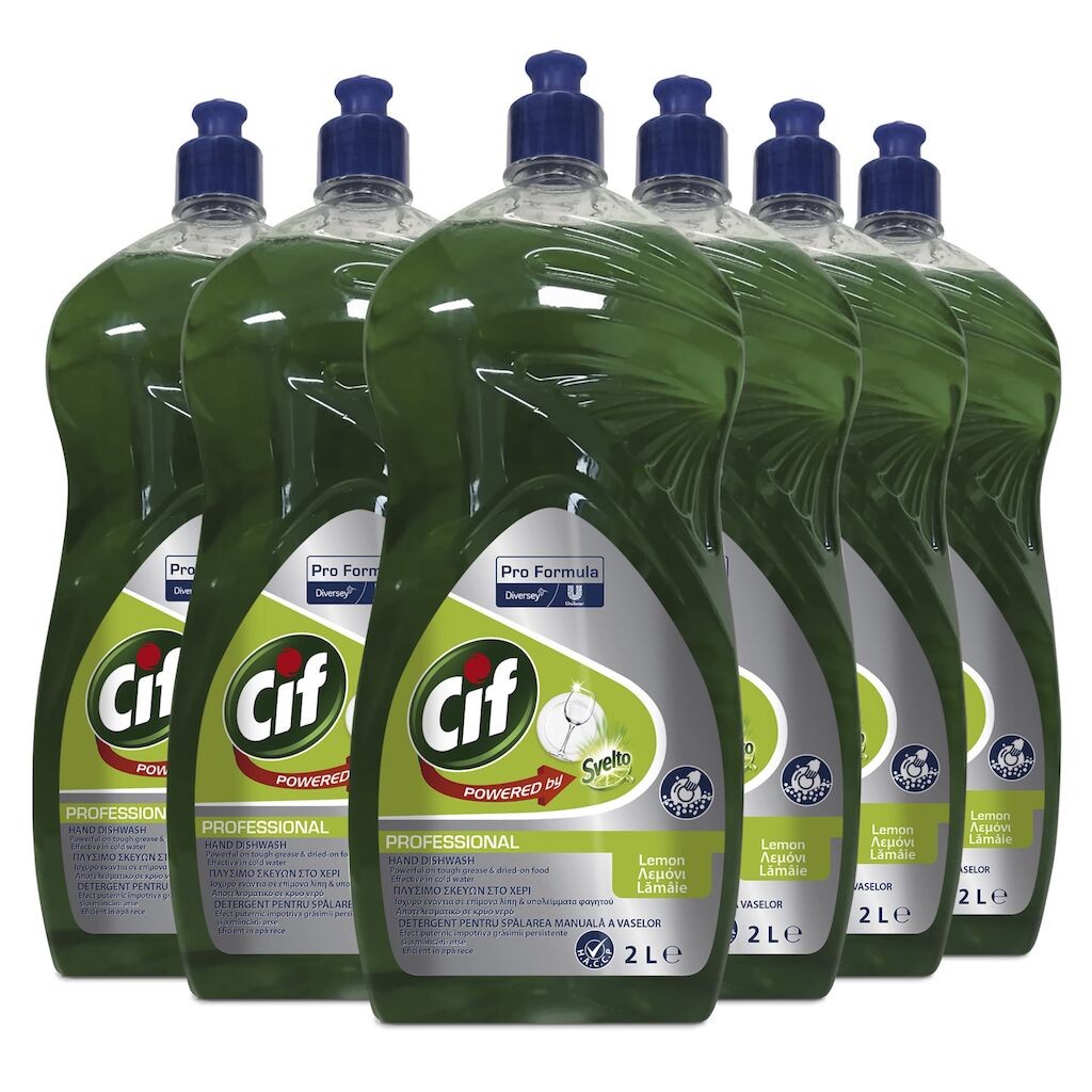 Pachet CIF Professional Lemon – Detergent Universal pentru Spalarea Manuala a Vaselor, Parfum de Lamaie, 6x2 L