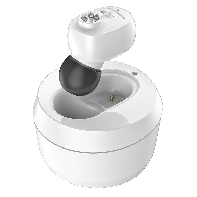 Aparat Auditiv Intraauricular In-Ear, Flippy, Amplificator de sunet pentru Auz, Minuscul Design Nou, 14 x 10 x 3.8 cm, 116 gr, Alb