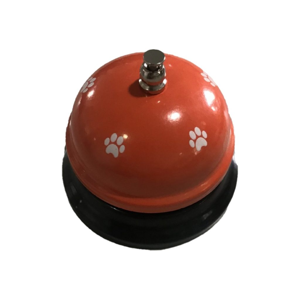 Clopotel Metalic Multifunctional, Flippy, Rosu cu Imprimeu Labuta Alba, 7.5 x 7.5 x 6.5  cm, Dresaj, Receptie, Restaurante