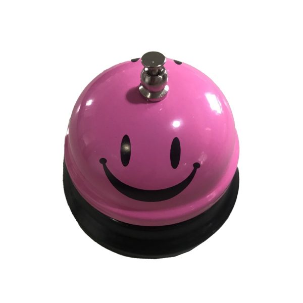 Clopotel Metalic Multifunctional, Flippy, Roz cu Imprimeu SMILEY FACE, 7.5 x 7.5 x 6.5 cm, Dresaj, Receptie, Restaurante,