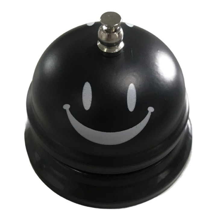 Clopotel Metalic Multifunctional, Flippy, Negru cu Imprimeu Smiley Face, 7.5x7.5x6.5 cm, Receptie, Restaurant, Cafenele