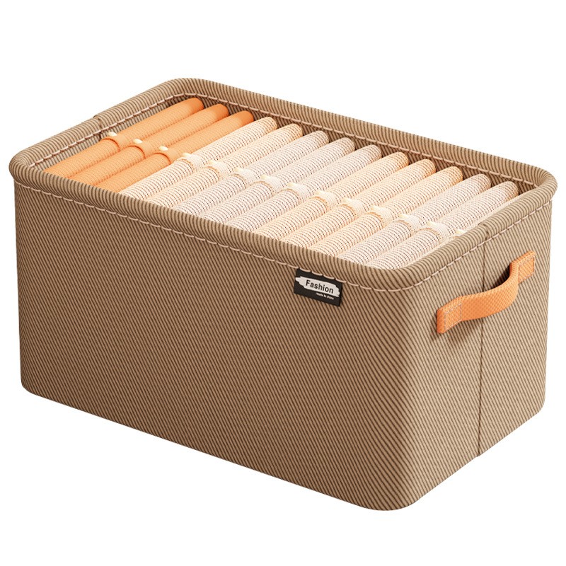 Cutie Depozitare Flippy, pentru Haine, lucruri, din Textil cu Cadru Metalic, Manere Laterale, forma Dreptunghiulara, 48 x 28 x 25 cm, volum 34 L Kaki