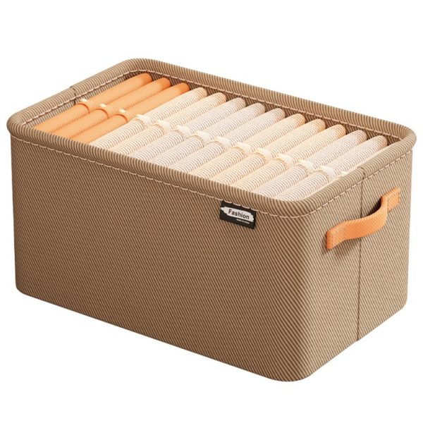 Cutie Depozitare Flippy, pentru Haine, lucruri, din Textil cu Cadru Metalic, Manere Laterale, forma Dreptunghiulara, 42 x 28 x 25 cm, volum 29 L, Kaki
