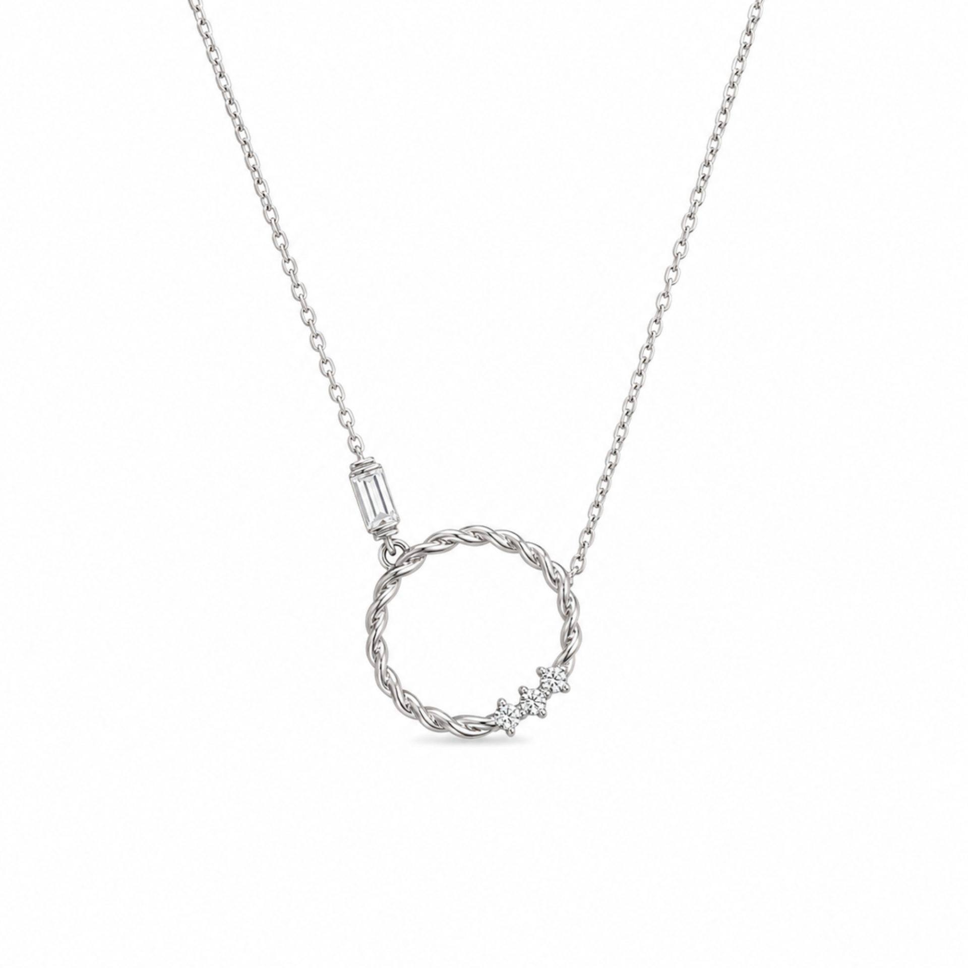 Colier din Argint 925, Jolie Silver, Model Cerc Răsucit, cu Zirconii Albe, Finisaj Lucios, Lungime 43 cm, Argintiu