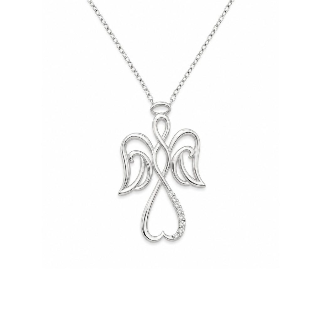 Colier din Argint 925, Jolie Silver, Model Înger Împletit, cu Zirconii Albe, Design Ajurat, Finisaj Lucios, Lungime42.3cm, Argintiu