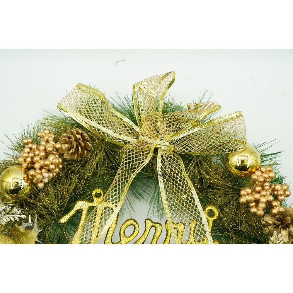 Coronita de Craciun pentru usa, Verde-Auriu, 40 cm, PVC, Artificiala, Decorata, Interior/Exterior, Flippy - Image 6