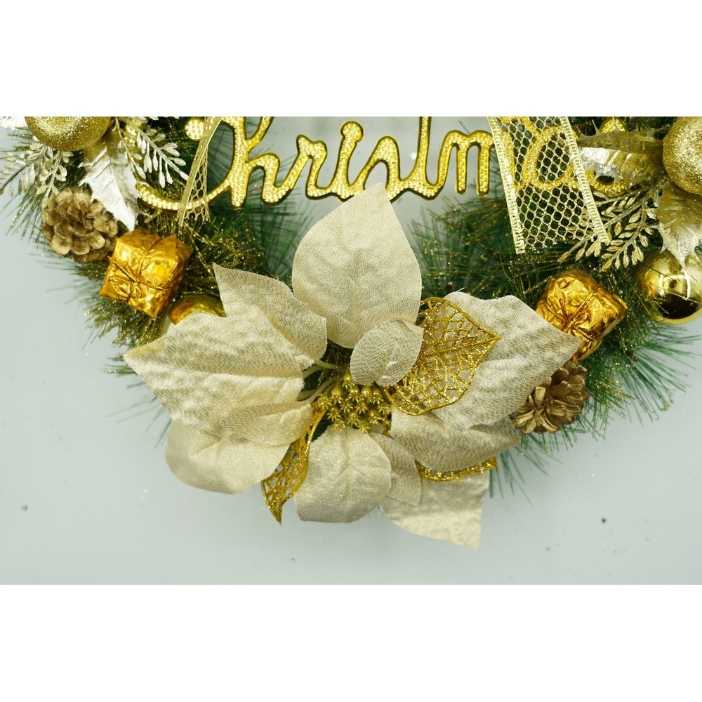 Coronita de Craciun pentru usa, Verde-Auriu, 40 cm, PVC, Artificiala, Decorata, Interior/Exterior, Flippy - Image 8