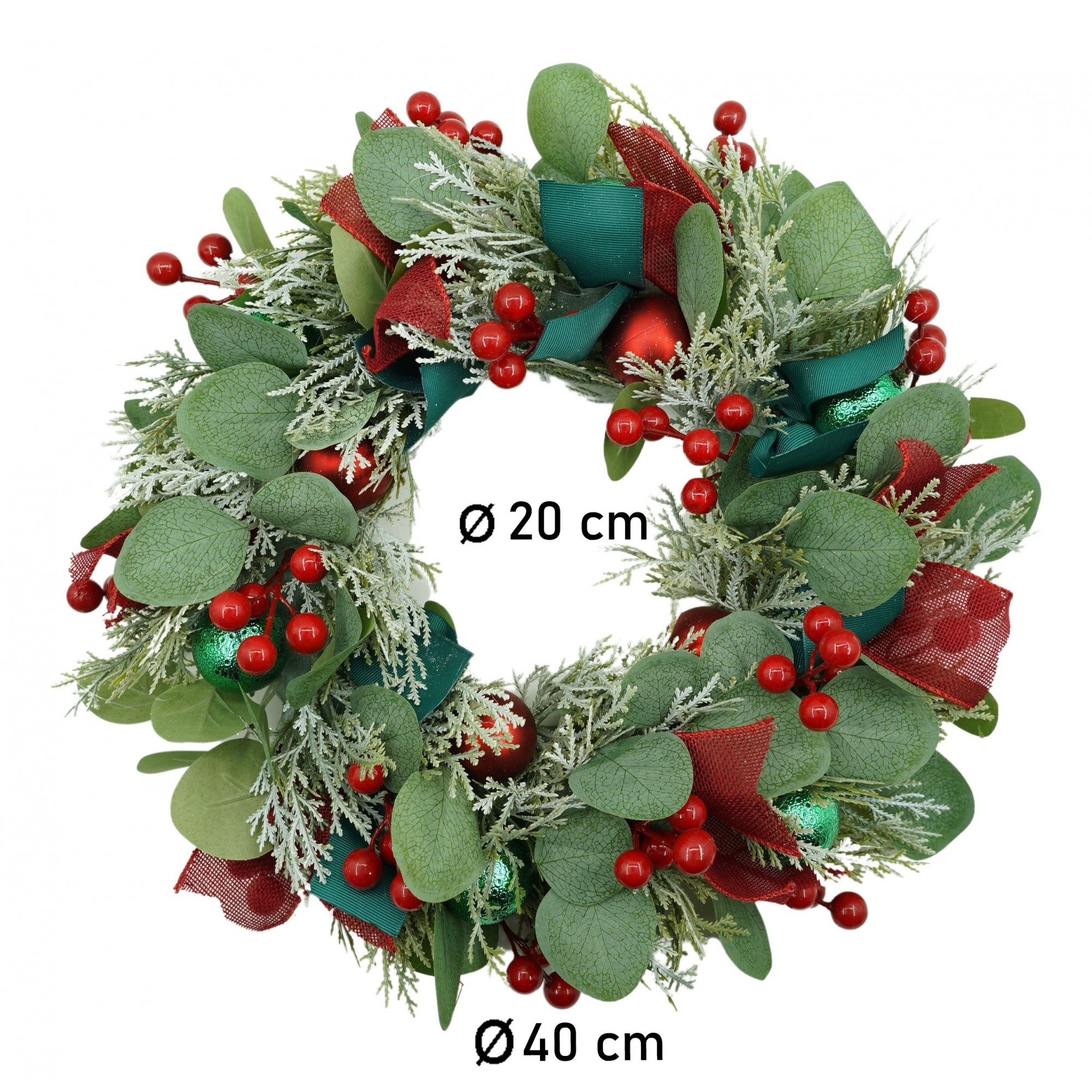 Coronita de Craciun pentru usa, Verde/Rosu, 40 cm, PVC, Artificiala, Decorata, Interior/Exterior, Flippy - Image 6