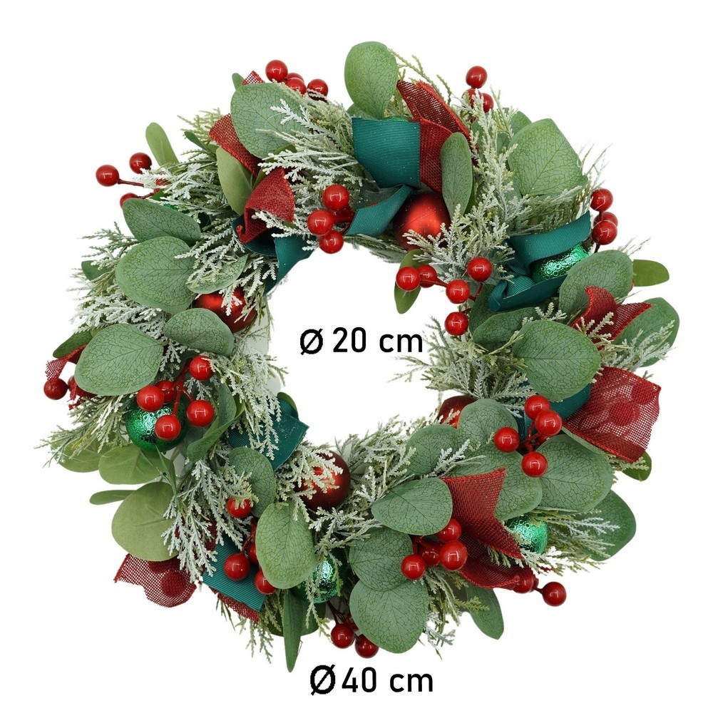 Coronita de Craciun pentru usa, Verde/Rosu, 40 cm, PVC, Artificiala, Decorata, Interior/Exterior, Flippy - Image 11