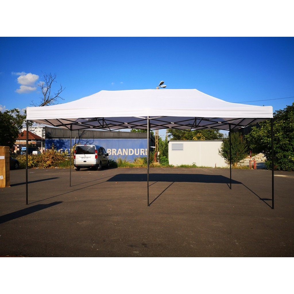 Cort Pavilion 3x6m Alb Pliabil Cadru Metal pentru Curte, Gradina, Evenimente - Image 4