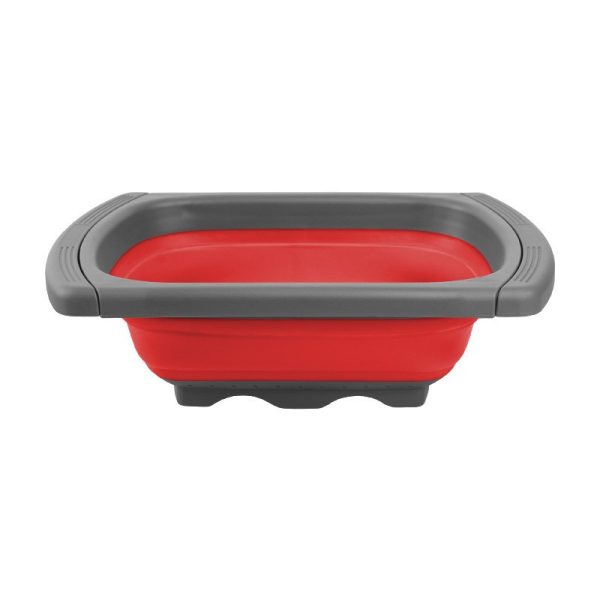 Cos de Scurgere Retractabil pentru Chiuveta, Flippy, cu Filtru, pentru Fructe si Legume, de Uz Casnic, 39x12 cm, Design Extensibil pana la 61 cm, cu Manere de Prindere, Rosu