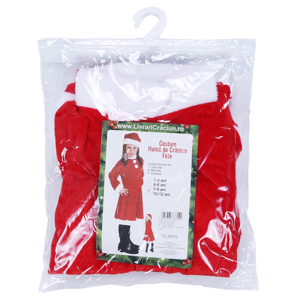 Costum Craciunita Flippy® Fata, 7-9 ani, 3 piese, Catifea - Image 3