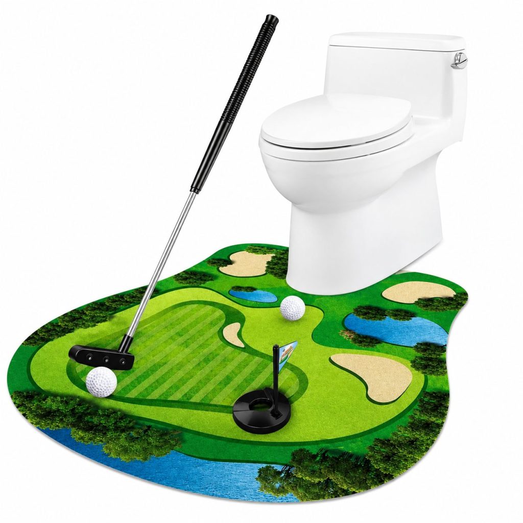 Covoras de Baie, Flippy, Model Teren de Golf, Interactiv, +14 Ani, din PVC, 80 x 69 cm, Verde