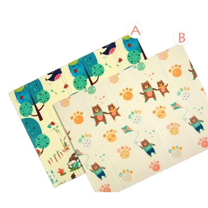 Covoras pentru Copii, Flippy, cu 2 Fete, Model Zmeu/Ursi, din XPE+PE, Impermeabil, Antiderapant, Protectie Termica, +3 Luni, Pliabil, 180 x 200 x 1.5 cm, Multicolor