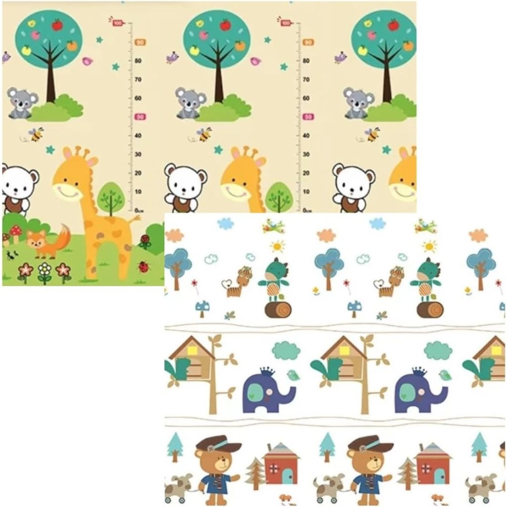 Covoras pentru Copii, Flippy, cu 2 Fete, Model ZOO/Ursulet, din XPE+PE, Impermeabil, Antiderapant, Protectie Termica, +3 Luni, Pliabil, 180 x 200 x 1.5 cm, Multicolor
