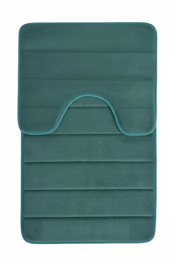 Covorase de Baie, 80x50 cm / 50x40 cm, Verde, Antiderapant, Absorbant, Set 2 bucati
