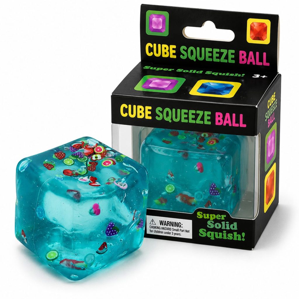 Jucarie Squishy tip Needoh in Forma de Cub, Flippy, Model Fructe de Vara, Antistres Senzoriala Comprimabila cu Revenire, 5 cm, Albastru