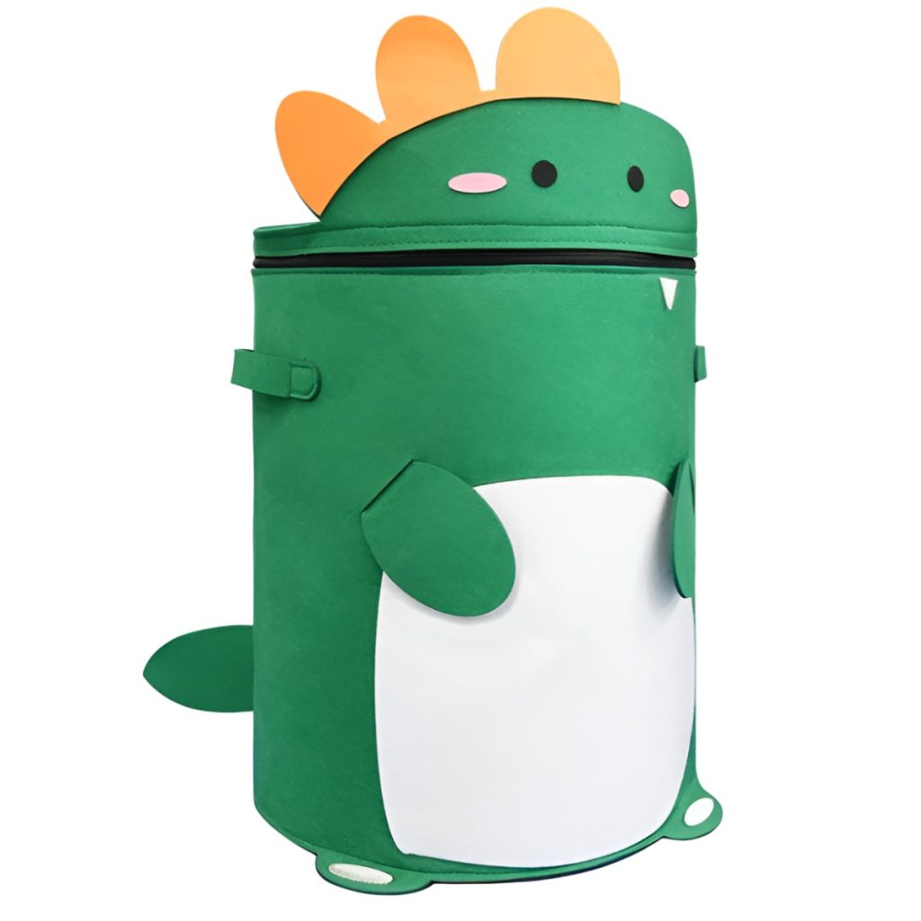 Cutie de Depozitare pentru Jucarii, Flippy, Model Dinozaur, Cos pentru Jucarii Capacitate Mare, cu Manere, cu Sfori, 40x33x33 cm, Verde