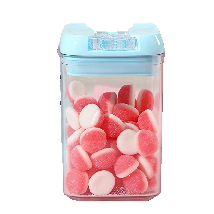 Cutie de Depozitare Alimente, Flippy, 0.8L, Capac Albastru, din PP+PET, Inchidere Ermetica, 10 x 10 x 15.5 cm, Transparent